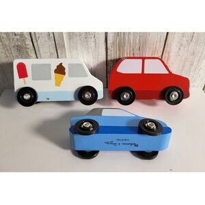 Melissa & Doug Wooden Cars Vehicle Set Ice Cream Truck Red Blue Toy